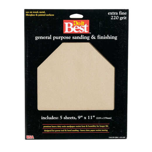 Do it Best General Purpose 9 In. x 11 In. 220 Grit Extra Fine Sandpaper (5-Pack)